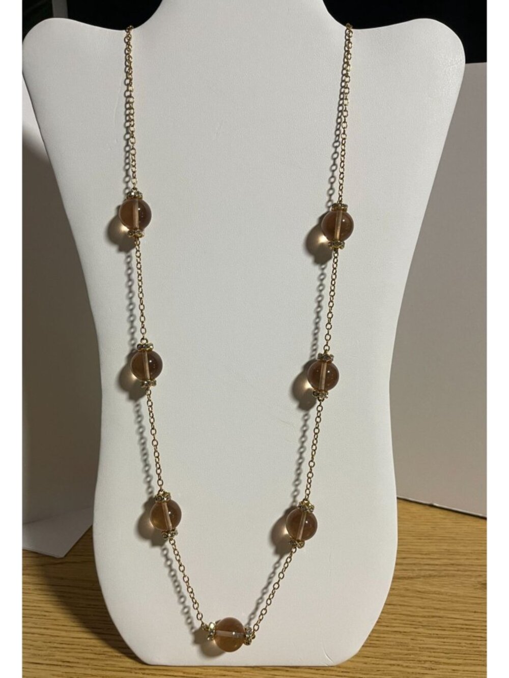 J.Crew 34-inch Translucent Smoky Brown Beaded Gold Tone Chain Station Necklace